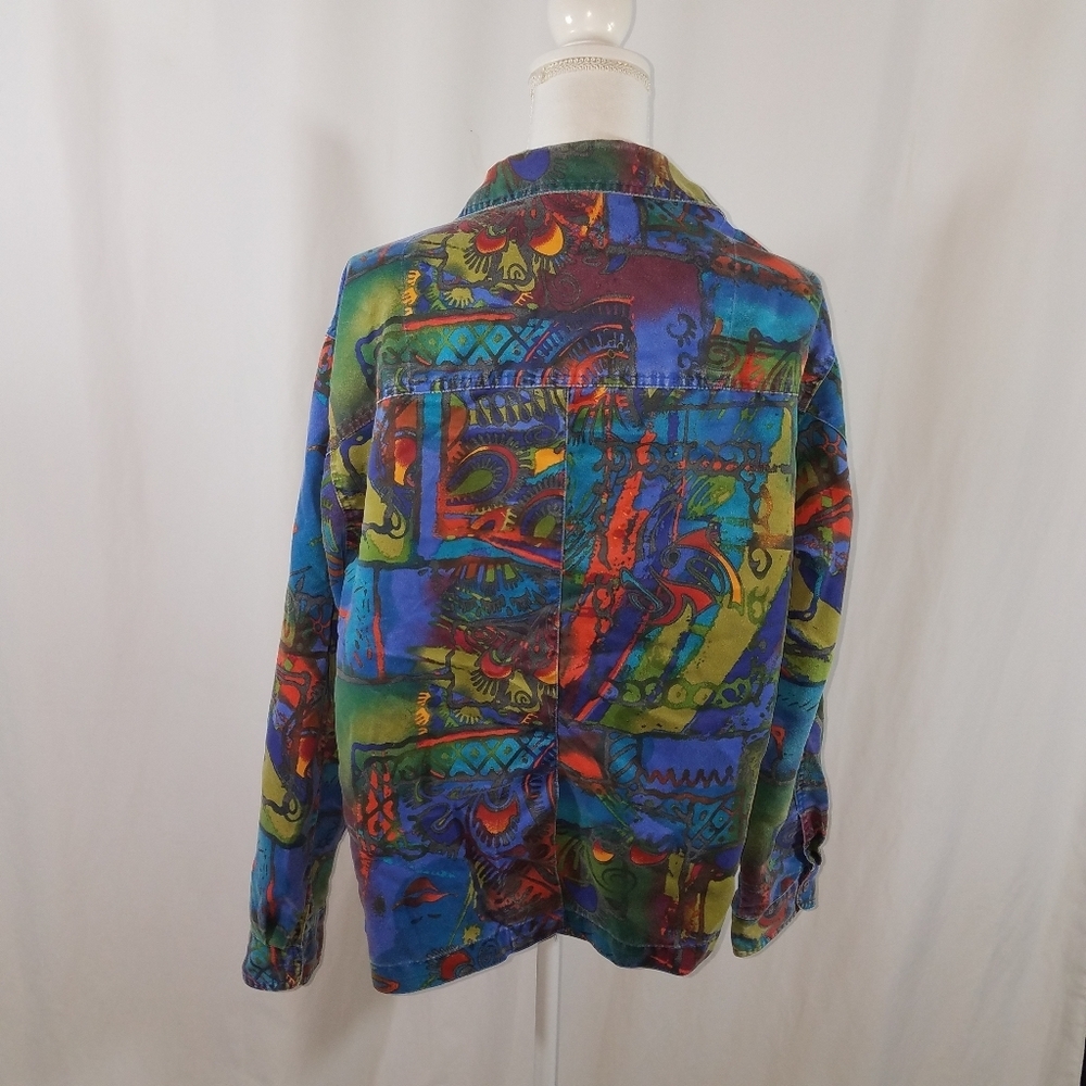 Chico's Abstract Faux Suede Button Down See Measurements (L?) - Picture 4 of 10